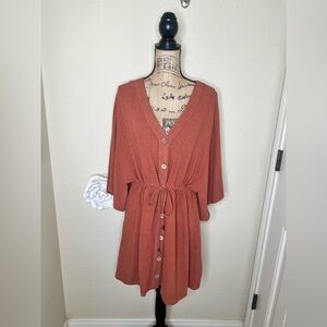 NTM: Entro Button Front Rusty Orange Tunic Cinch Waist Dress Sz XL